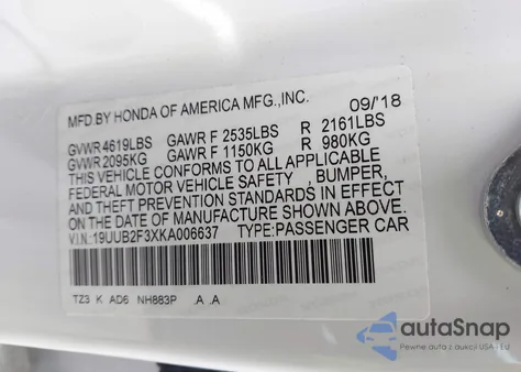 2019 Acura Tlx Standard from USA, damaged, VIN 19UUB2F3XKA006637